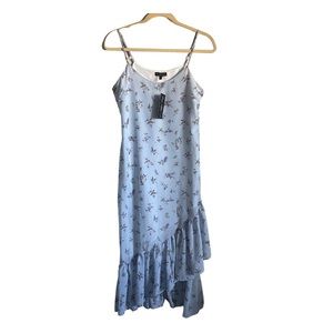 NWT Ever After blue floral print asymmetrical hem dress | size M